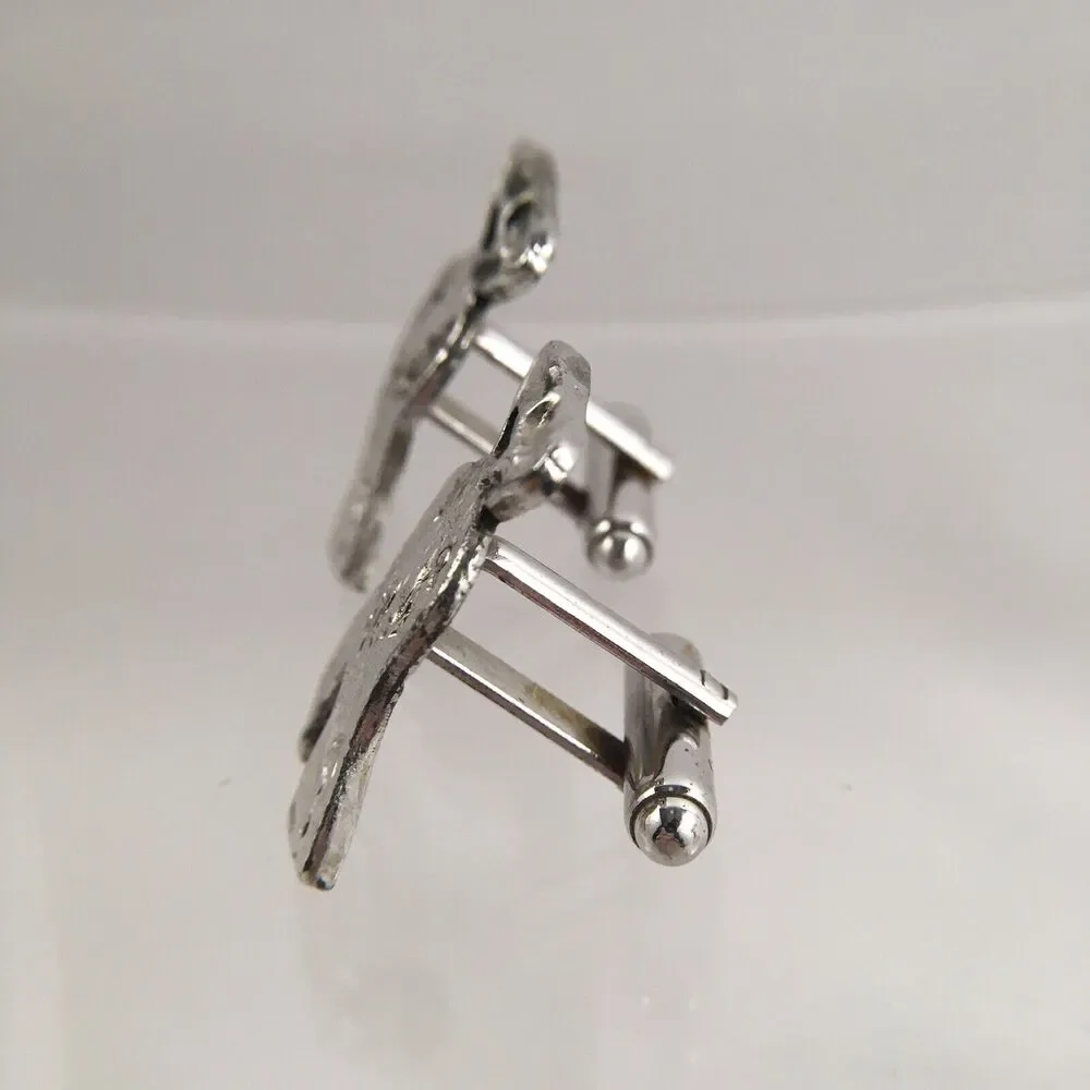 Alien Humanoid Human Figure Cufflinks Silver Tone Southwestern VTG Shields J4